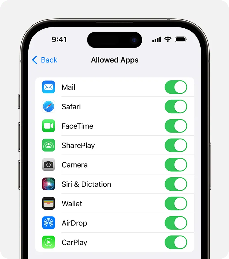 Screenshot of Apple’s Screen Time with selections of apps to block